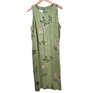 Vintage Karin Stevens Sleeveless Maxi Dress Size 16 Green Floral Print